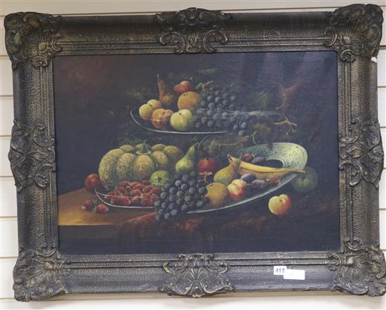 H. H. 1901, oil on canvas, Still life of fruit on a table top, initialled and dated, 50 x 70cm